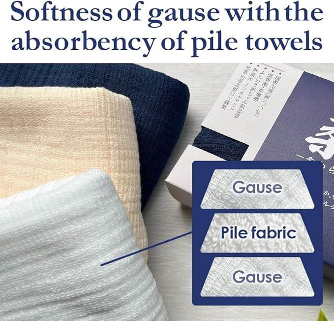 Ultra Soft Gauze Towels YAWARA 100% Cotton Premium Japanese Towel Low Friction 31.5 x 12.6 inches