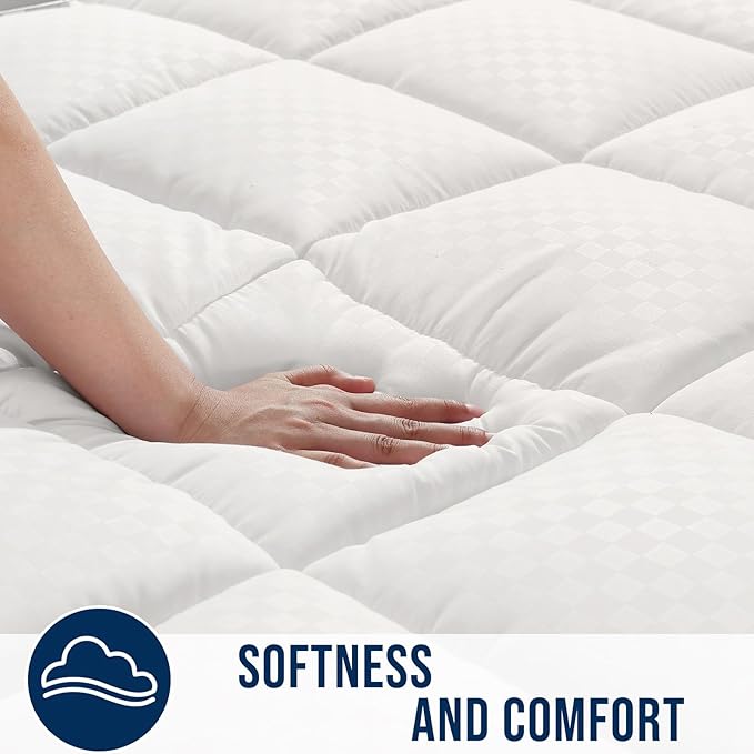 OLANLY Twin XL Quilted Fitted Mattress Pad – Soft Down Alternative Pillow Top Mattress Topper, Cooling Comfort Breathable Mattress Cover, Machine Washable Deep Pocket Mattress Protector, Off White