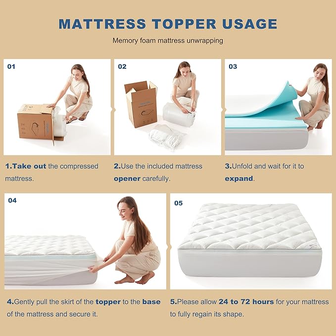 Bedlore 4-Inch Twin XL Mattress Topper for Back Pain - Dual Layer Medium Support (2" Gel Memory Foam + 2" Cooling Fluffy Pillow Top Pad), Breathable & Pressure Relief (White)