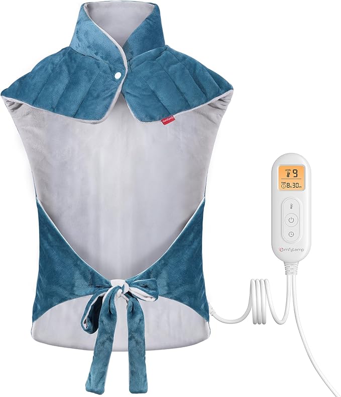 Comfytemp Weighted Heating Pad for Neck Shoulder Back Pain Relief, Birthday Christmas Gifts for Women Men Mom Dad, FSA Eligible Items Only List, Electric Large Heated Wrap for Elderly, 22"x33", Blue