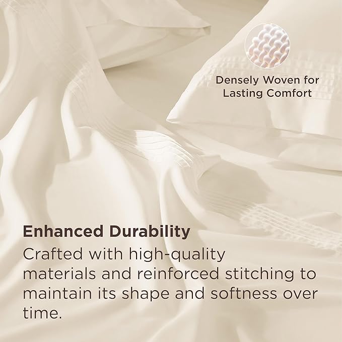 Bedsure Deep Pocket Queen Sheets Set - Fits Mattresses Up to 21 Inches Thick - 4 Piece GentleSoft Bed Sheets, Moisture Wicking, Soft & Cooling Bedsheet & Pillowcases, Easy & Secure Fit, Ivory