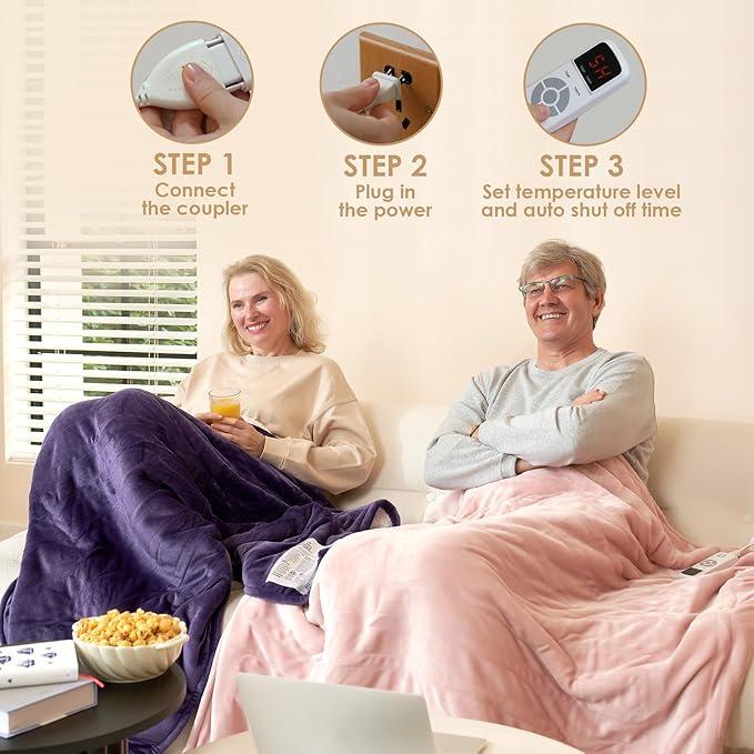 EHEYCIGA Heated Blanket - 9 Heating Levels, 10 Hour Auto Off, Soft Cozy Sherpa Washable Throw, 50 x 60 Inches