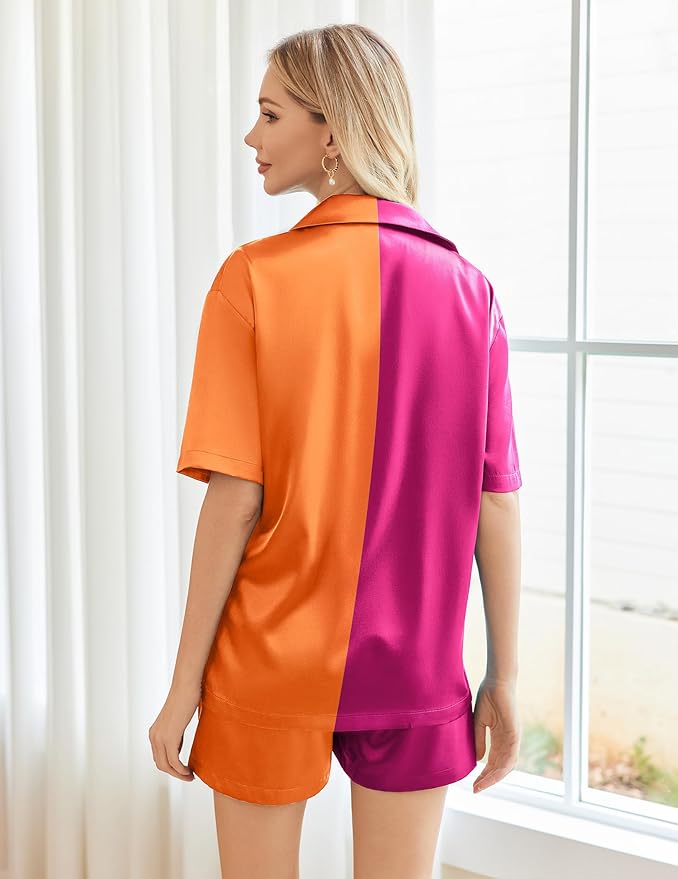 Ekouaer Pajamas for Women Set Silk Satin Pjs Shorts Sleepwear 2 Piece Loungewear S-XXL