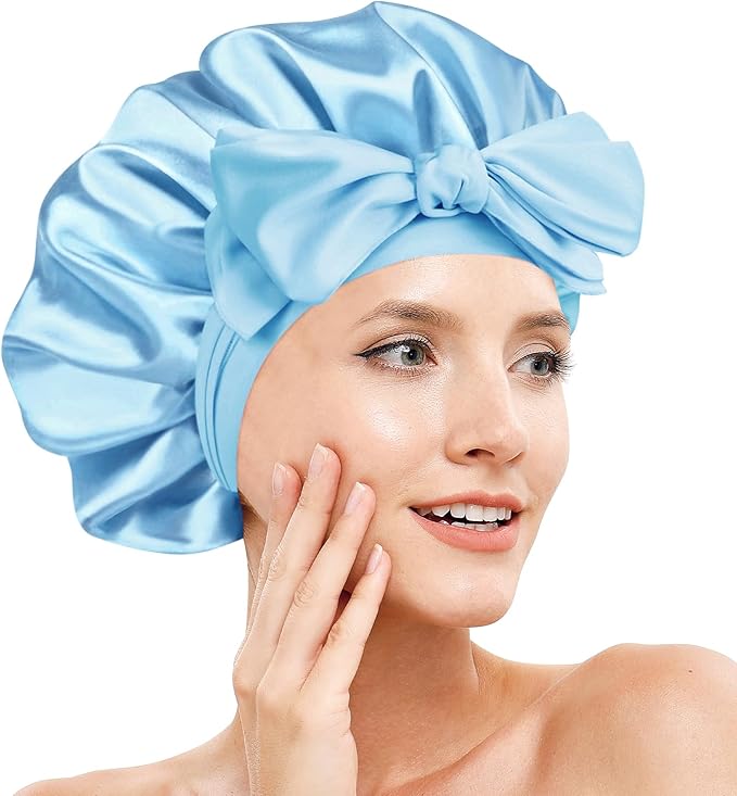 Silk Bonnet for Sleeping Women, Adjustable Soft Satin Lined Bonnet with Tie Band, Double Layer Sleep Night Cap