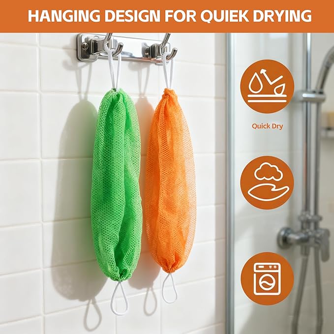 African Net Sponge Authentic - 3 Pieces Long African Exfoliating Net, African Bath Sponge Body Scrubber Washcloth for Shower, Real African Loofah Back Scrubber for Women Men All Skin Types