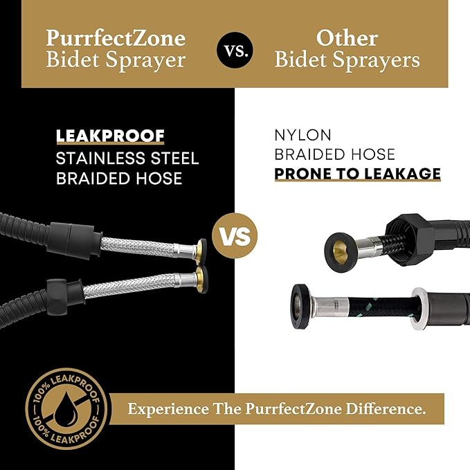 Purrfectzone Black Bidet Sprayer for Toilet, Handheld Shower Kit, Easy-to-Install Toilet Handheld Set, Hand Held Stainless Steel with Adjustable Flow, Cloth Diaper Sprayer Shattaf