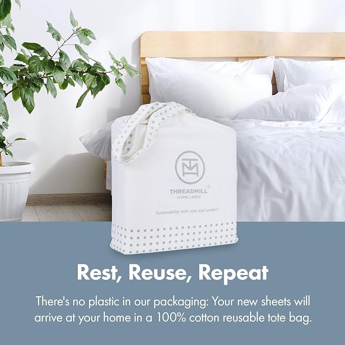 Threadmill 100% Cotton Sheets for Twin XL Size Bed - 600 Thread Count Twin XL Bed Sheets Set with 15” Deep Pocket - Damask Stripe Sateen Weave 3-Piece Bedding Set with Cooling Effect, White