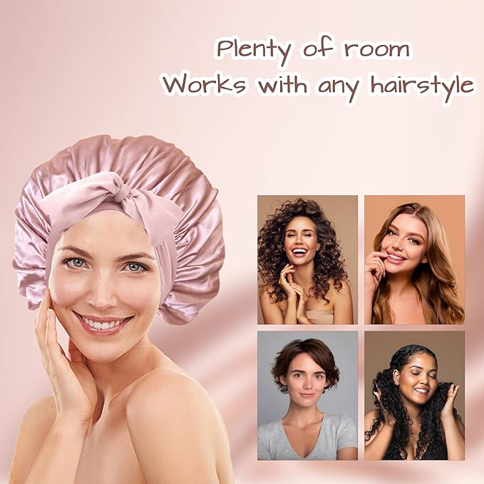 Chloven Mulberry Silk Bonnet for Sleeping Women - Larger Double Layer Silk Hair Wrap Bonnet for Curly Long Hair with Tie Band