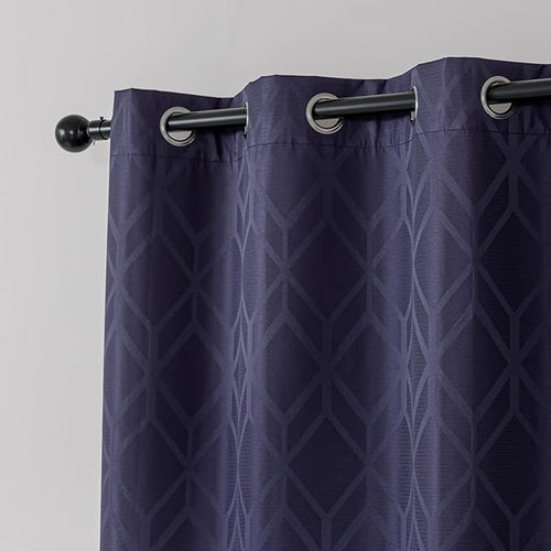 Amazon Basics Jacquard 2-Piece 100% Blackout Curtains, Living Room and Bedroom Drapes, Thermal Insulated Window Treatment, 42"x84", Dark Blue