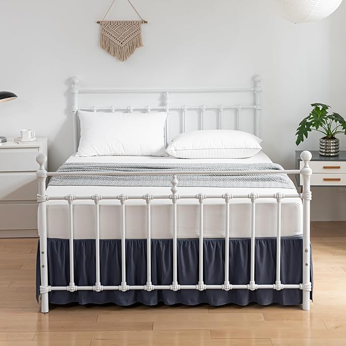 Bed Skirt King Size Ruffled Bed Skirts with Split Corners,16 Inch Drop Dust Ruffle Bed Skirt with Platform, Blue, King - 16" Drop