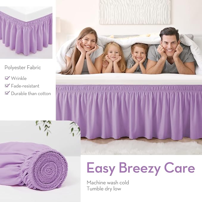 RIMELA Lilac Purple Bed Skirt Queen Size 15 Inch Drop Elastic Wrap Around Dust Ruffle Solid Bedding Bedskirt Soft Microfiber Fabric Machine Washable Easy to Install