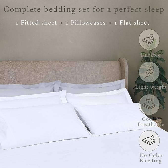 Threadmill - Twin XL Sheets Set Soft 100% Cotton Cooling Sheets Deep Pocket Snug Fit Elastic, 500 Thread Count, 3-Pc, Hotel Quality Bed Sheets, Beats Egyptian Cotton Claim (Pure White)