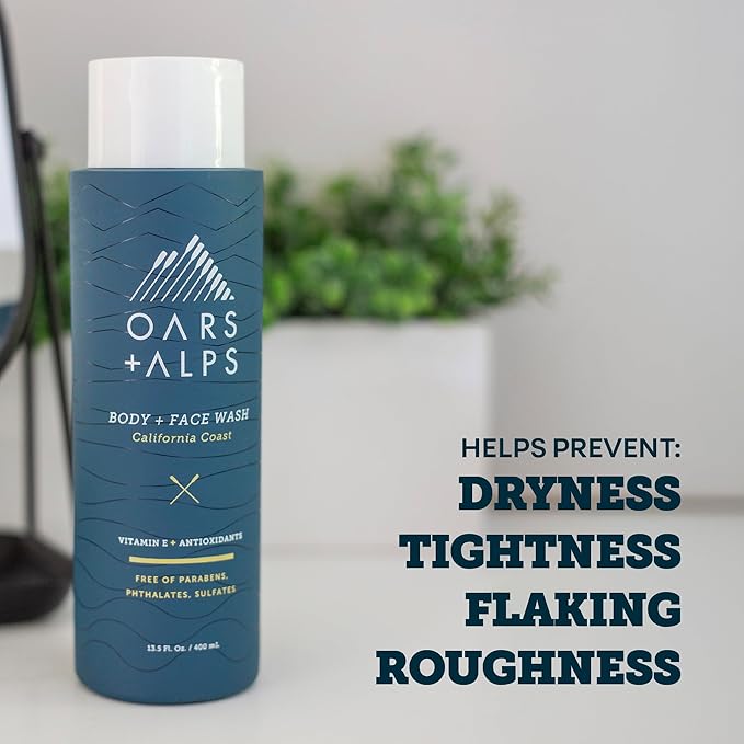 Oars + Alps Men's Moisturizing Body and Face Wash, Skin Care Infused with Vitamin E and Antioxidants, Sulfate Free, California Coast, 3 Pack