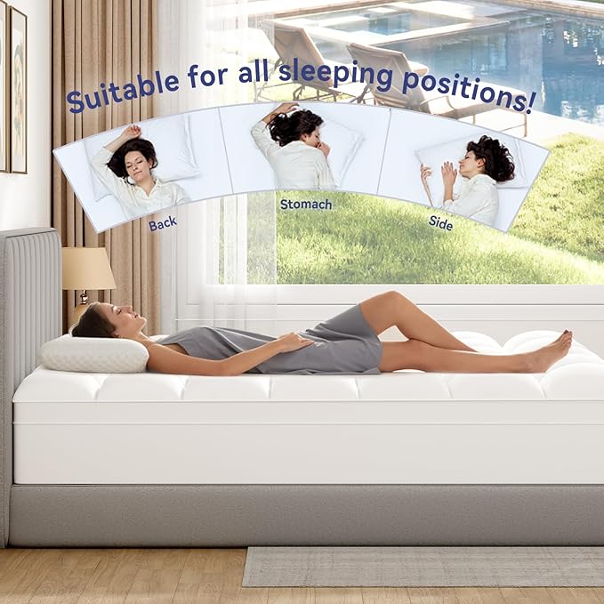 ELEMUSE RV Short Queen Mattress Topper for Back Pain, Extra Thick Mattress Pad Cover, Plush Soft Pillowtop with Elastic Deep Pocket, Overfilled Down Alternative Filling