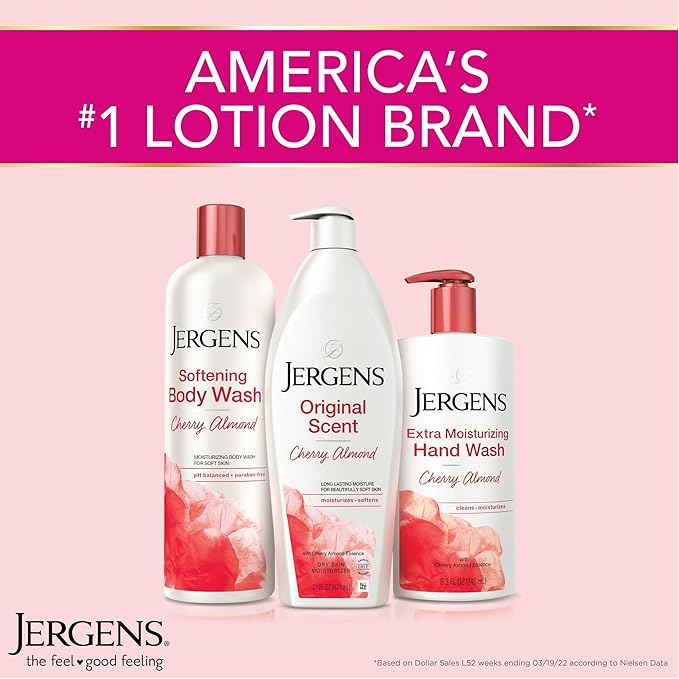 Jergens Original Scent Dry Skin Body Lotion, Hand and Body Moisturizer, Cherry Almond Essence, Dermatologist Tested, 2 Oz, Pack of 20