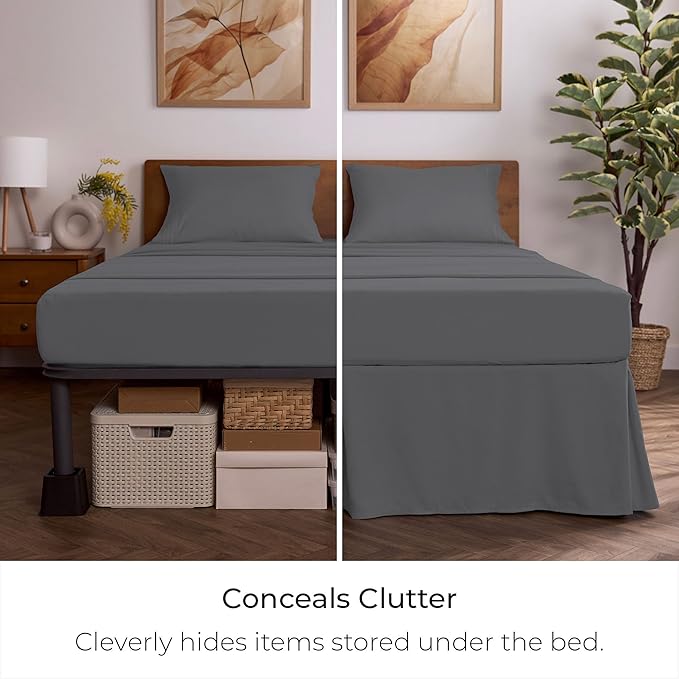 Mellanni Bed Skirt King Size - Bed Skirting - 15-Inch Tailored Drop Pleated Dust Ruffle - Hotel Luxury Bedding - Wrinkle, Fade, Stain Resistant - 1 Bedskirt (King, Gray)