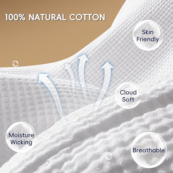PHF 100% Cotton Waffle & Muslin Blanket King Size, Soft Breathable Luxury 400GSM Versatile Reversible Bedding for Bed, Great for Layering in Cold Weather, Home Decor Gift, 104" x 90", White