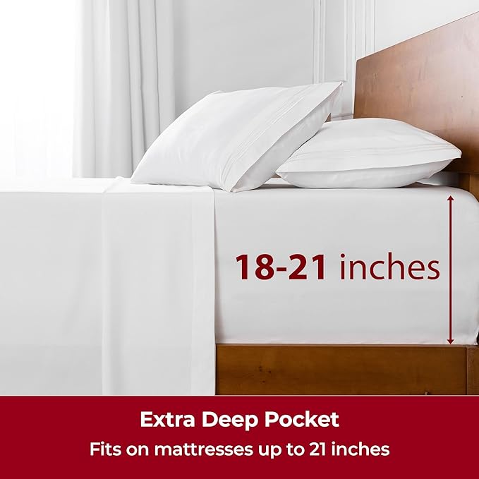 Mellanni Extra Deep Full Sheets - 4 PC Iconic Collection Bedding - Hotel Luxury, Ultra Soft, Cooling Bed Sheets - Wrinkle, Fade, Stain Resistant (Full, White)