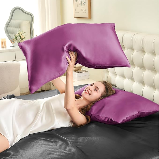 INFIIXSO Mulberry Silk Pillowcase for Hair and Skin, Silk Pillow Cases Standard Size with Hidden Zipper 20x26 Inches, Ultra Smooth and Soft Cooling Pillow Cases for Hot Sleepers(Purple, 1 Pack)