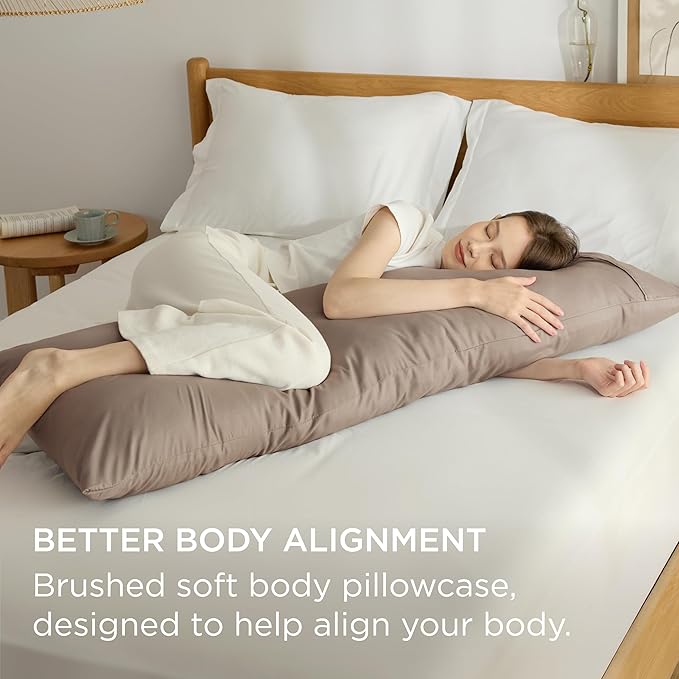 Bedsure Body Pillow Case Cover - Taupe Brushed Microfiber Long Pillow Cases, Ultra Soft and Cozy Body Pillowcase with Envelope Closure, Wrinkle, Fade and Stain Resistant, 1 Pack, 20x54 Inches