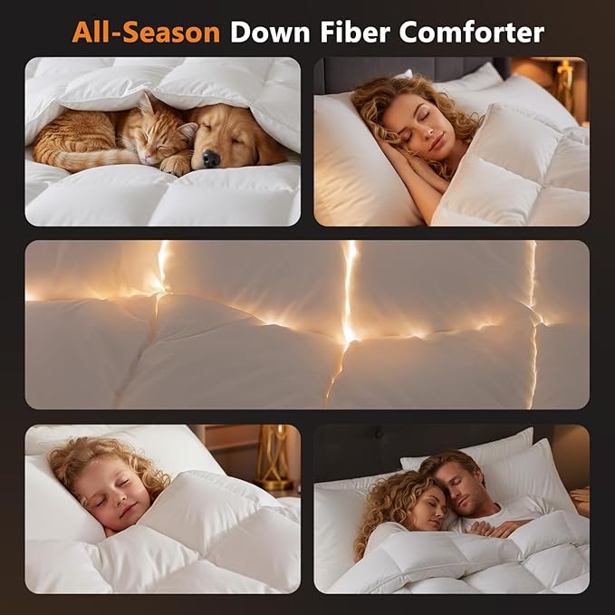 DROVAN Goose Feather Down Fiber Comforter Full Size - 100% Cotton Duvet Insert with 8 Corner Loops - Luxurious All-Season Hotel Collection, 82x86 Inch