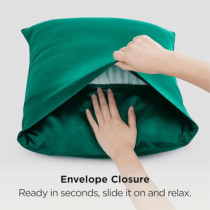 Bedsure Satin Pillowcases, Similar to Silk Pillow Cases Queen Size Set of 2, Pillow Case for Sleeping Women with Envelope Closure, Gifts for Women Men, Dark Green, 20x30 Inches, 2pcs
