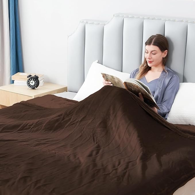 Electric Heated Blanket Twin Size 62”x84”,Soft Warmth Cozy with 5 Heating Settings 10 Hours Auto-Off, One Touch Operation, Machine Washable, Dark Brown