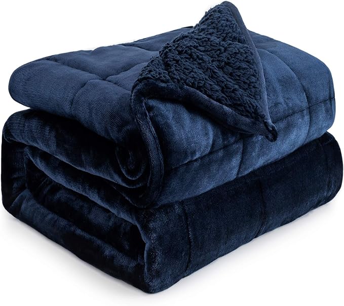 Cottonblue Sherpa Fleece Weighted Blanket 15 lbs for Adults, Warm Flannel Cozy Plush Bed Weighted Throw Blankets,Soft Fuzzy Winter Heavy Blankets Full Twin Size 48 x 72 inches for Sofa, Navy Blue