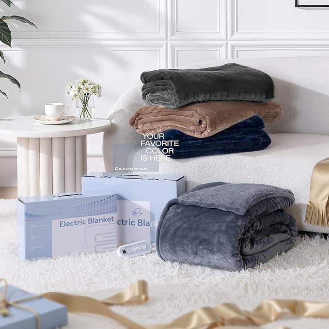 Heated Blanket King Size 100" x 90", Soft Flannel & Sherpa Electric Blanket King with 10 Hours Auto Off, 8 Heating Levels, Fast Heating Blanket for Full Body, Machine Washable, Grey