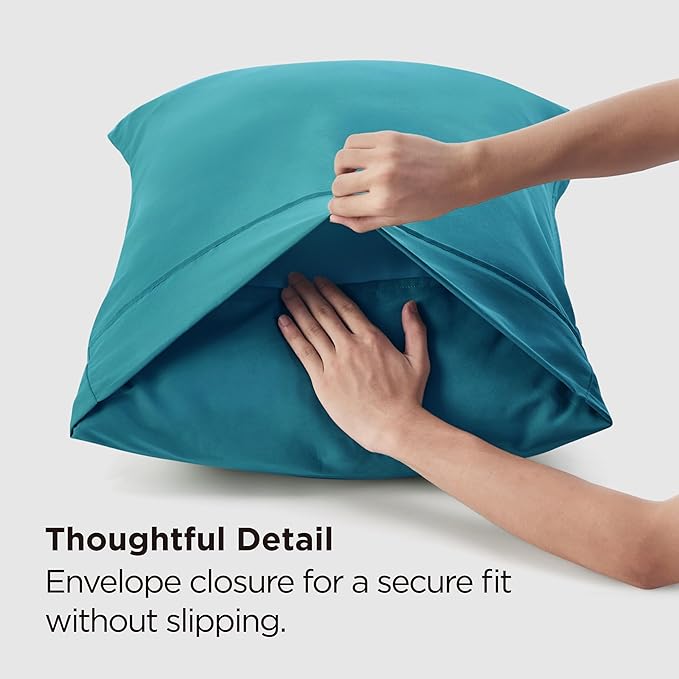 Bedsure King Size Pillow Cases Set of 2 - Teal Brushed Microfiber Pillowcases 2 Pack, Super Soft Pillow Case Cover with Envelope Closure, Wrinkle, Fade and Stain Resistant, 20x36 Inches