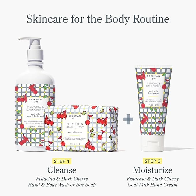 Beekman 1802 Pistachio & Dark Cherry Hand Cream - 2 fl oz - Scented - Nourishes, Hydrates & Repairs - With Goat Milk, Shea Butter & Glycerin - Non-Greasy - No Irritation - Good for Sensitive Skin