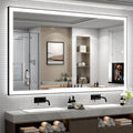 SMIROR 66x36 Black Frame LED Mirrors for Bathroom Wall, Large Lighted Vanity Mirrors, Dimmable, Anti-Fog, Memory, Shatterproof, ETL Listed (Front Lights and Backlit)