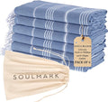 SOULMARK 100% Cotton Turkish Beach Towel with Bag - 38"x71" - 6 Pack - Made in Green & Oeko TEX Certified - Pre-Washed & Sand Free - Quick Dry and Lightweight for Travel - Made in Turkey - Light Blue