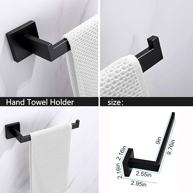 Ralbay Bath Towel Bar, Premium Stainless Steel 5 Pieces Bathroom Hardware Accessories Set Wall Mounted Towel Bar Set, Matte Black