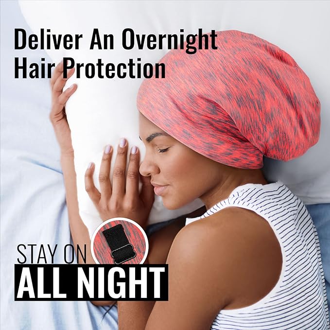 Satin Lined Sleep Cap Bonnet for Curly Hair and Braids, Stay On All Night Hair Wrap with Adjustable Strap for Women and Men, Carol Pink, Pack of 1