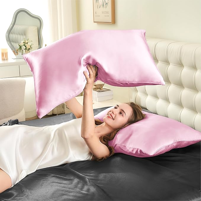 INFIIXSO Mulberry Silk Pillowcase for Hair and Skin, Silk Pillow Cases Queen Size with Hidden Zipper 20x30 Inches, Extraordinary Smooth and Soft Cooling Pillow Cases for Hot Sleepers(Pink, 1 Pack)