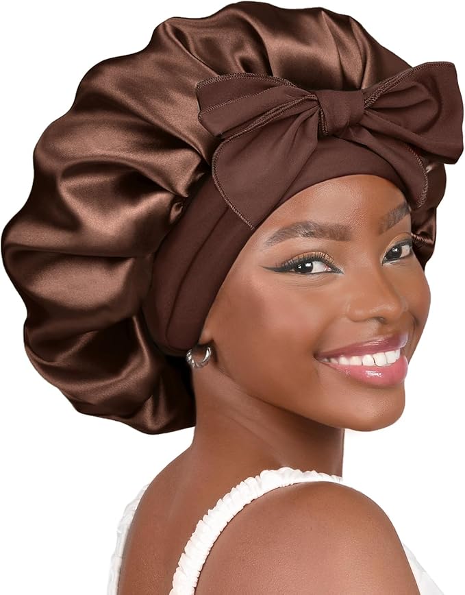 YANIBEST Silk Bonnet for Sleeping Women Adjustable Double Layer Satin Bonnet Reduce Friction Prevent Frizz Natural Curly Hair
