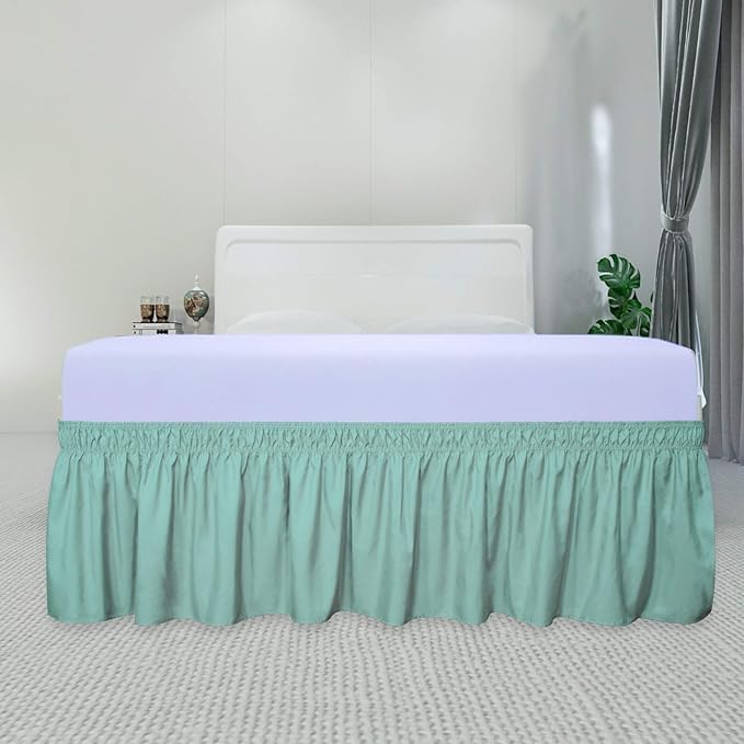 PureFit Wrap Around Ruffled Bed Skirt with Adjustable Elastic Belt - 18 Inch Drop Easy to Put On, Wrinkle Free Bedskirt Dust Ruffles, Bed Frame Cover for Twin,Twin XL and Full Size Beds, Baby Blue