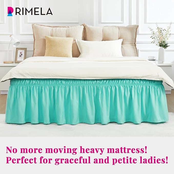 RIMELA Spa Blue Bed Skirt King Size 18 Inch Drop, Elastic Bed Skirting for Bed Base and Frame, Bedding Dust Ruffle Easy to Install, Lightweight Wrap Around Adjustable Bedskirt