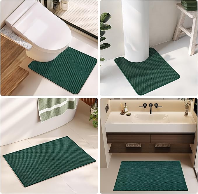 Bathroom Rugs Non Slip Washable, Super Absorbent Thin Bath Mat Small Quick Dry Low Pile Bathroom Rug, Dark Green 16"x24"