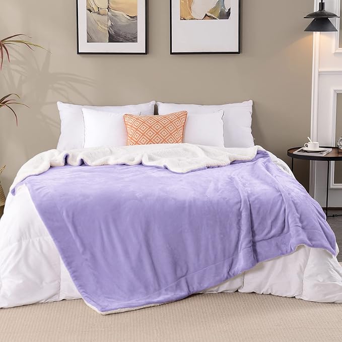 SOCHOW Sherpa Fleece Throw Blanket, Double-Sided Super Soft Luxurious Plush Blanket Twin Size 60 inchx80 inch Size, Lilac