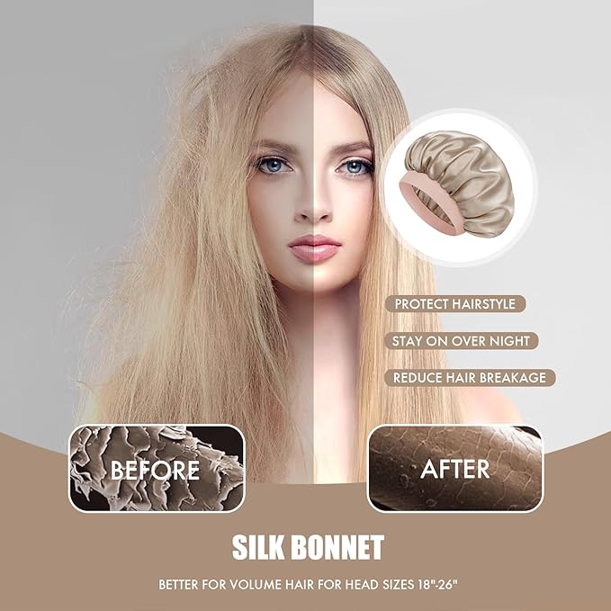 Satin Silk Bonnet for Sleeping, Double Layer Silk Sleep Cap for Men & Women, Soft Satin Lined Bonnet for Curly Hair
