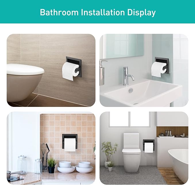 Matte Black Recessed Toilet Paper Holder/Tissue Paper Holder Stainless Steel Toilet Paper Holder in Wall for Bathroom Accessories Rear Mounting Bracket Included