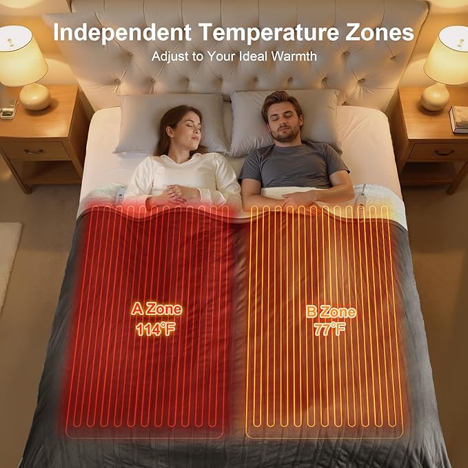 Heated Blanket Queen Size - 84" x 90" Electric Blanket with 5 Heat Settings, Double Zone Heating, 10 Hrs Auto Off, Overheat Protection, Washable Heating Blanket, Gifts for Grandma, Grey