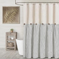 Farmhouse Shower Curtain Linen Button Woven Fabric Country Rustic Western, Pleated Black Stripe 72" W x 72" L
