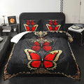 Red and Gold Butterfly Comforter Sets Full Size Bed Set，Gothic Full Size Bedding Set，with 1 Comforter with 2 Pillow Case，Butterfly Themed Bedroom Decor