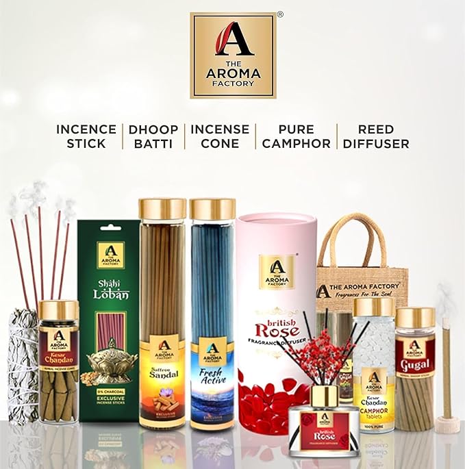 The Aroma Factory Kesar Chandan Agarbatti for Pooja, Luxury Incense Sticks, Low Smoke and Zero Charcoal, Meditation (Bottle Pack of 1, 100 Gram) 4 Cm X 4 Cm X 26 Cm Multicolour