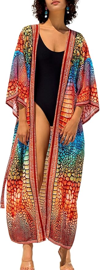 Women Casual Open Front Lightweight Cardigan Long Beach Kimono Cover Up