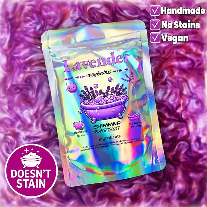 Purple Lavender Shimmer Bath Bomb in A Bag - Handmade Scented Bath Bombs for Women,Kids and Men - Bulk Bathbomb Fizzies Perfect for Boys and Girls All Ages (Small, Purple)