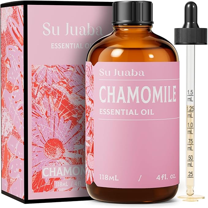 SU JUABA Chamomile Essential Oil 4 Oz, 100% Pure Natural for Relaxation, Skin Care, Massage, Sleep & Aromatherapy - 118ML